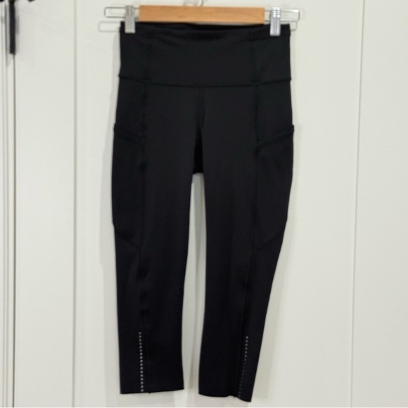 Lululemon Fast & Free Crop II Leggings Nulux 19" High Waisted Pockets Black 4 - Picture 6 of 14
